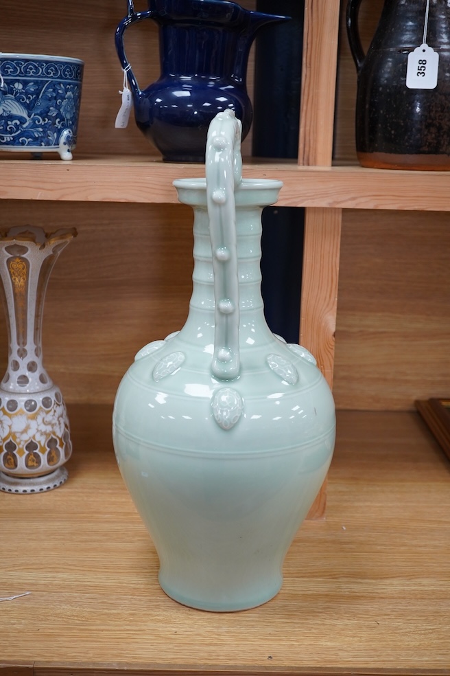 A large Chinese celadon twin handled vase, 55cm high. Condition - good